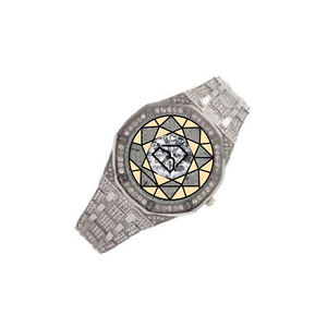 Lab Diamond Stainless Steel Octagon <b>Watch</b> Analog Quartz Polygon <b>Case</b> Diamond Dial Deployment Clasp Band Unisex <b>Watch</b> - Product Image 1