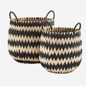 Handwoven Natural Seagrass <b>Basket</b> Set Black And Beige Decorative <b>Storage</b> Bin With Handles For Home Organization Laundry <b>Basket</b> - Product Image 1