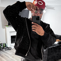 Sweat à capuche homme en molleton 100% coton, imperméable, avec logo personnalisé, vente en gros, hiver, intégral, vierge, strass
