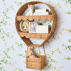 Étagère murale en rotin en forme de montgolfière festonnée pour enfants, bibliothèque flottante en osier, rangement mural décoratif pour chambre d'enfant - Product Image 2