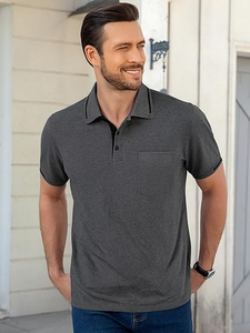 Chemises polo rayées de qualité supérieure pour hommes, manches courtes, tissu confortable, chemises polo OEM, design personnalisé, vêtements en gros - Product Image 4