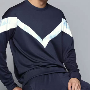 Sweat-shirt à col rond pour homme, bleu marine et blanc, à panneaux chevron, manches longues, pull décontracté, vêtements d'automne et d'hiver - Product Image 4