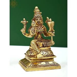 Petite sculpture de statue de déesse Rajarajeshwari en laiton fait à la main de 5 pouces - Product Image 2