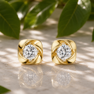 Boucles d'oreilles solitaires en diamant de laboratoire CVD, taille brillant rond, design moderne en spirale, 14K 18K, directement de l'usine - Product Image 1