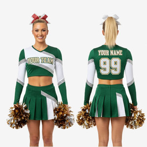 Haut court personnalisé à manches longues, coupe ajustée, uniforme de pom-pom girl pour femmes adultes avec impression par sublimation personnalisée, uniforme de danse - Product Image 1