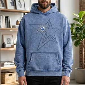 Sweat à capuche pour homme en tissu polyester/coton doux avec strass, manches longues, décontracté, détails décoratifs en pierre, personnalisable, moderne - Product Image 3