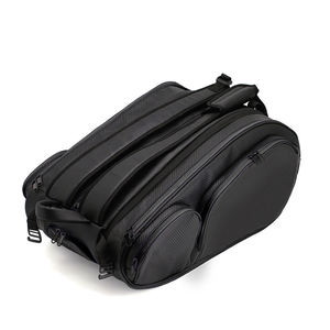Sac à dos de tennis imperméable noir à texture carbone, sac de sport grande capacité avec deux compartiments pour raquettes et sangle rembourrée - Product Image 2