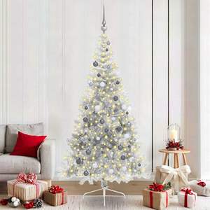 Albero di Natale Artificiale Pre-Illuminato in PET da 210 cm, Alberi di Natale Argentati - Product Image 1