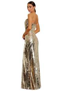 Elegant Vintage Strapless Sequined Sheath <b>Gown</b> <b>Floor</b>-<b>Length</b> Solid Color Satin Anti-static Evening Dress - Product Image 2