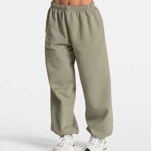 Women's Mid <b>Waist</b> Harem Pants Ankle-Length Solid Color <b>Elastic</b> <b>Waist</b> Loose Fit Casual Style Terry Fabric Autumn Wear - Product Image 1