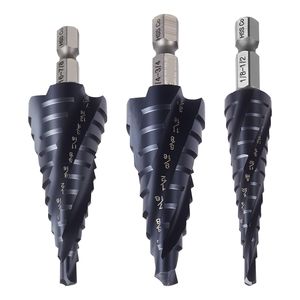 1/8 to 7/8 Inch Multipurpose <b>Step</b> <b>Drill</b> Bit Set 3 Pieces with 1/4 Inch Hex Shank TiAlN Coating Cobalt HSS High Speed Steel - Product Image 1