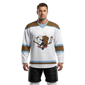 Maillots de hockey imprimés OEM avec logo personnalisé et nom d'équipe, 100 % polyester mesh, séchage rapide, uniformes de hockey sur glace unisexes - Product Image 5