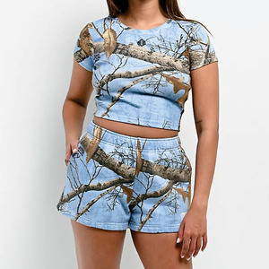 Camiseta corta de moda con estampado de camuflaje, manga corta, estilo casual, ligera, elástica, para verano, para mujer. - Product Image 2