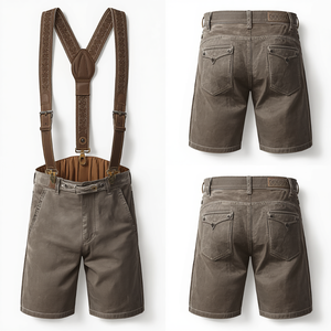 Pantalones Cortos Bávaros de Gamuza Genuina Color Gris Piedra para Hombre, Personalizados, Tradicionales, Bordados, para Oktoberfest, Proveedor OEM - Product Image 3