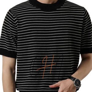 Camiseta Oversize a Rayas Blancas y Negras para Hombre, Personalizada, de Algodón, Estilo Casual Urbano, Manga Raglán, 320g, Moda de Verano, Ecológica - Product Image 2