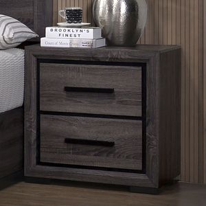 Two-Tone Gray and <b>Black</b> Trim Nightstand with 2 Drawers 1pc <b>Bedside</b> <b>Table</b> Furniture Paper Veneer Design for Bedroom - Product Image 1