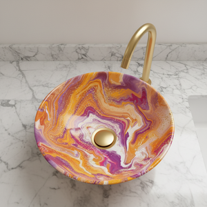 Aluminum Bathroom Sink Abstract Yellow Design Luxury <b>Round</b> Countertop Wash <b>Basin</b> for Modern Vanity Decor - Product Image 6