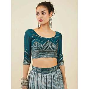 Magnetic Blue <b>Sequins</b> <b>Art</b> Silk Wedding Lehenga Choli - Product Image 5