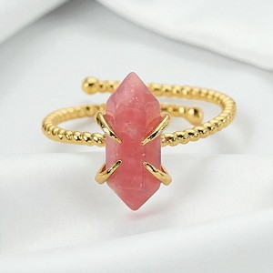 Gold Plated Brass Hexagon Rhodonite <b>Ring</b> Adjustable Minimalist Gemstone <b>Ring</b> For Retailers And Gift Shops - Product Image 1
