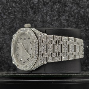 Reloj de Lujo Mecánico con Números Completamente Adornados con Cristales de Zafiro, Estilo Hip Hop, Diamantes Moissanite, Resistente al Agua 10 Bar, Acero Inoxidable - Product Image 3