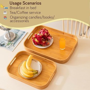 Eco-Friendly Bamboo Serving Tray <b>Set</b> of 3 Rectangular Stackable Wooden <b>Nesting</b> Trays with Handles for Breakfast <b>Coffee</b> <b>Table</b> - Product Image 6
