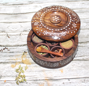 Boîte à épices en bois, fournisseur en gros, artisanat rond, 6 compartiments, outils pour herbes, artisanat, boîte à épices en bois - Product Image 5