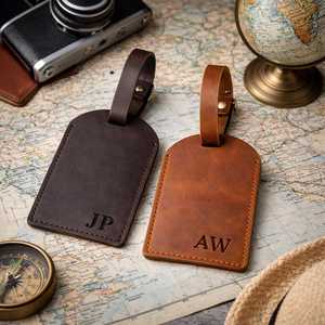 Etiquetas de Equipaje de Cuero Genuino, Etiquetas Personalizadas para Bolsas, Etiquetas de Privacidad para Viajes, Etiquetas para Maletas con Logotipo Personalizado, Diseño LMP-0208 - Product Image 3