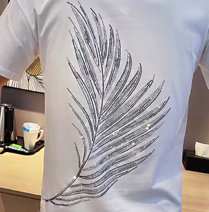 T-shirt à manches courtes pour homme, col rond, coupe classique, 100 % coton, motif uni, imprimé effet gouttelettes, écologique, respirant, streetwear - Product Image 5