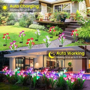 4 Pack giardino solare all'aperto luci impermeabili 7 colori che cambiano più grande giglio fiori pannello Patio giardino giardino decorazione regalo per - Product Image 4