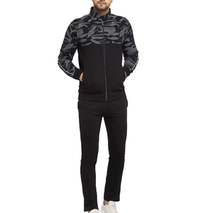 Men's Black Sporty Tracksuit Full <b>Zip</b> Hooded <b>Jacket</b> With White Stripe And Matching Pants Breathable Polyester Autumn Wear 2026 - Product Image 1
