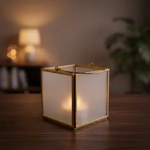 Artisan Design Square <b>Brass</b> Frame Glass <b>Lantern</b> Votive Holder Handmade High Quality Home Decoration for Christmas Valentine's - Product Image 3