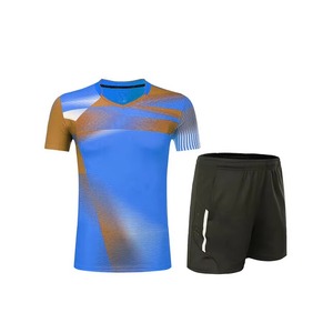 Uniforme de Tenis Azul Personalizado para Hombre, Jersey de Bádminton de Secado Rápido con Cuello Redondo, Camiseta de Entrenamiento Transpirable con Pantalones Cortos, Conjunto Deportivo - Product Image 4