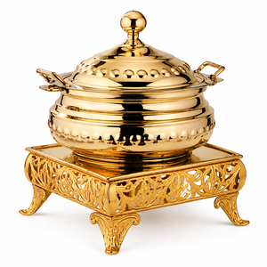Luxury Brass Soup Chafing Dish <b>Food</b> Warmer with Stand Buffet <b>Server</b> Hotel Restaurant Catering Banquet OEM ODM Manufacturer - Product Image 1