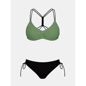 Mix & Match Women Bikini Sets Olive Green Padded Top Black Tie Side Bottoms Two Piece Bathing Suit - Product Image 4