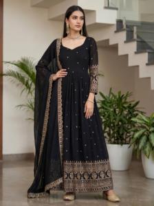 Nuevas colecciones de vestidos Anarkali de seda Vichitra de diseño elegante para mujer, trajes Salwar Kameez y vestidos para fiestas y bodas indias. - Product Image 4