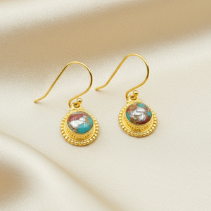 Vintage Oyster Turquoise <b>Drop</b> <b>Earrings</b> 925 Sterling <b>Silver</b> Rose Gold & Yellow Gold Plated Handmade Statement Jewelry for Women - Product Image 3