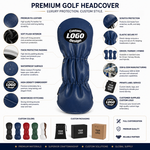 Custom Logo Design Blue PU Leather <b>Golf</b> Head Covers Elastic Band Solid Color Driver Hybrid Protector <b>Golf</b> Head Covers Driver - Product Image 4