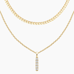 Collar con Cadena de Eslabones en Capas y Colgante de Barra de Diamantes - Product Image 1