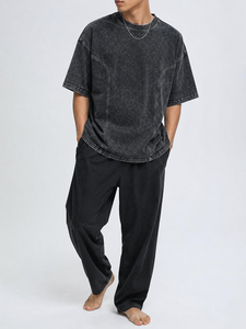Hot Sale Men's Oversized Washed Denim Short Sleeve O-Neck T-Shirt Casual Solid Color Cotton Blend Regular Fit 2026 - Product Image 6