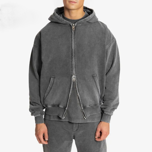 <b>Mens</b> Premium Acid Wash Zip Up Hoodie 100% Cotton Soft Fleece Casual Sports Streetwear Hooded <b>Sweatshirt</b> Wholesale Factory - Product Image 5