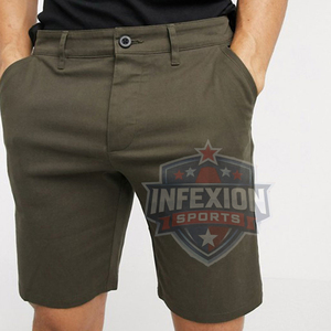 Pantalones Cortos Bermuda de Algodón Verde Oliva Sólido para Hombre, Estilo Casual de Cintura Media con Bolsillos, Tejido Transpirable, Cierre de Botón - Product Image 4
