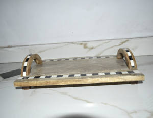 Bandeja de servir de resina y madera de mango personalizada al por mayor con asa para hotel y restaurante, bandeja de servir de madera de alta calidad - Product Image 3