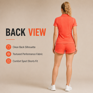 Women's <b>Orange</b> <b>Polo</b> 2 Piece Set Short Sleeve Knitted Sport Casual Breathable Slim Fit Above Knee Shorts Outfit - Product Image 2
