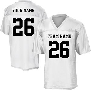 Custom American Football Jersey Unisex White Mandarin Collar Printed Mesh Breathable Short Sleeve Team Name Number 26 OEM - Product Image 1