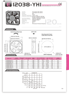 Ventilateur axial à moteur EC à usage industriel, lames en plastique, E12038-YH1, 120x120x38mm, 110V/220V - Product Image 5