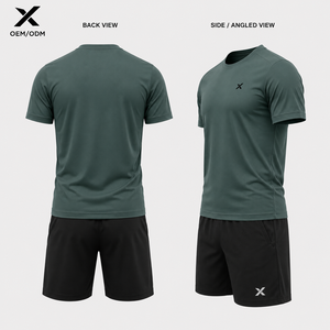 Ensemble T-shirt et short X-Men à manches courtes, séchage rapide, tricoté, tenue sportive d'été, noir et vert, article tendance, OEM/ODM, logo X - Product Image 2