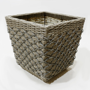 Square Woven Iron & <b>Plastic</b> Hand Carved Minimalist Flower Pots Set for Indoor Green Plants Home Decoration - Product Image 6