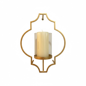 Candelabro de pared de metal estilo marroquí vintage, portavelas geométrico dorado, linterna para decoración del hogar a precio económico. - Product Image 1