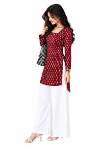 Floral Printed <b>Kurti</b> for Women | Elegant Ethnic <b>Indian</b> Wear | Maroon Cotton Kurta | Stylish Festive & Casual Outfit - Product Image 4