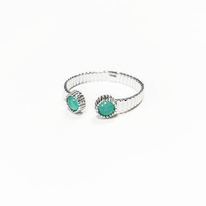 Bague ouverte verte à rayures en argent sterling avec pierres d'amazonite rondes, bande texturée, bijoux de créateur modernes, cadeau pour femme - Product Image 4